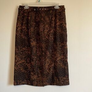 VTG Leopard Print Skirt Midi Pencil Harve 10 Brown Belt Mob Neutral Contemporary